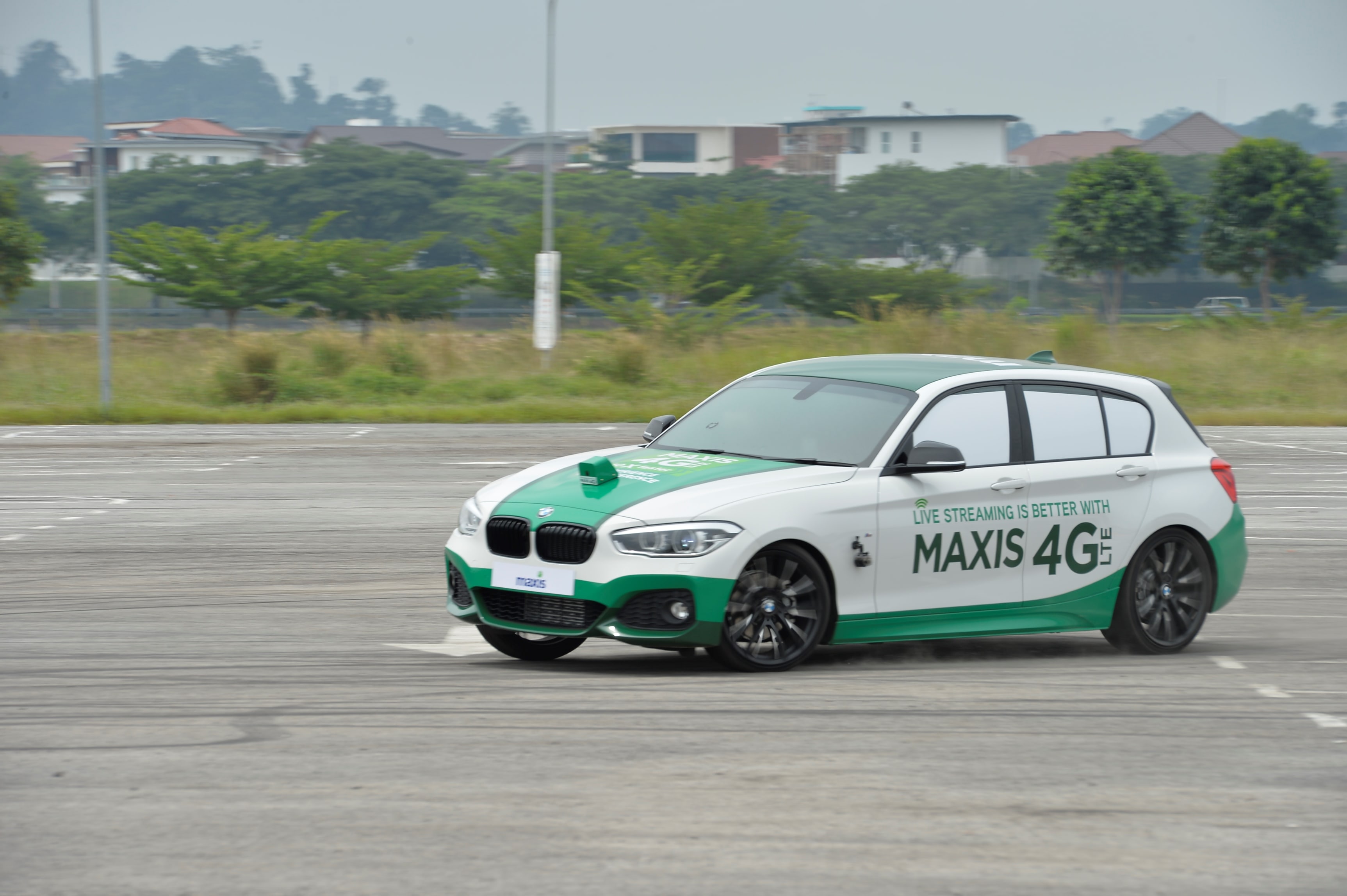 The drift car with its windows blacked out and fitted with a webcam while a live stream app provided the driver with sight as he drifted.